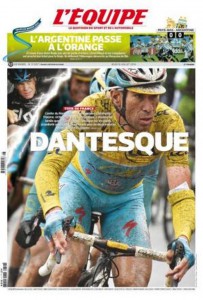 La copertina dell'Equipe dedicata a Vincenzo Nibali