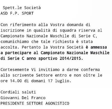 Comunicato ufficiale ripescaggio FP